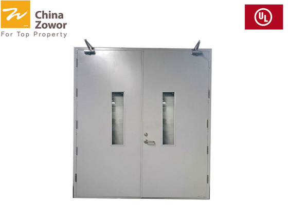 White Grey 2100 X 2400 mm Steel Fire Safety Door With Glass 2 Hours Fire Rating 55 mm Thick